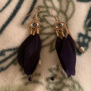 evil eye feathered earrings!!